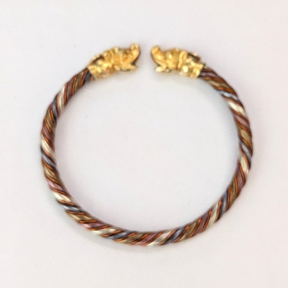 Vintage Tri Color Brass Copper Silver Dragon Head Bangle Bracelet